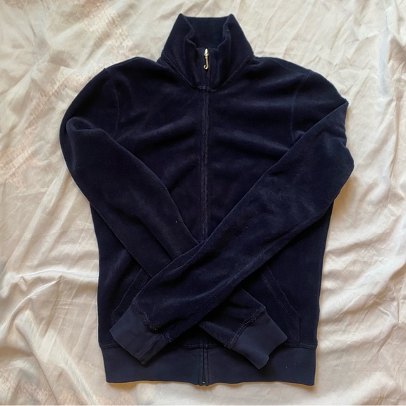 Juicy Couture Velour Navy J Zip Tracksuit Sweater Jacket Women’s Small Y2K - Picture 1 of 8